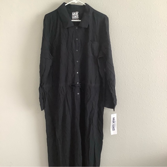 MUK LUKS Dream Weave Long-Sleeve Jumpsuit - Black (Sz XL) A632318 - Picture 3 of 5